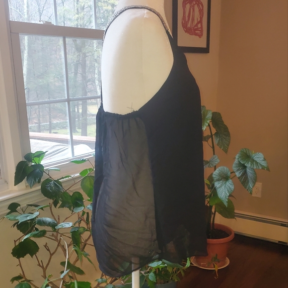 Black Strapless Top, Cotton/Polyester Size Large, with silver beads. - Picture 3 of 5